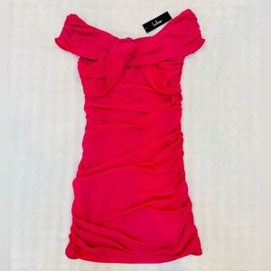 Lulus Elegant Bright Pink Off-Shoulder Dress